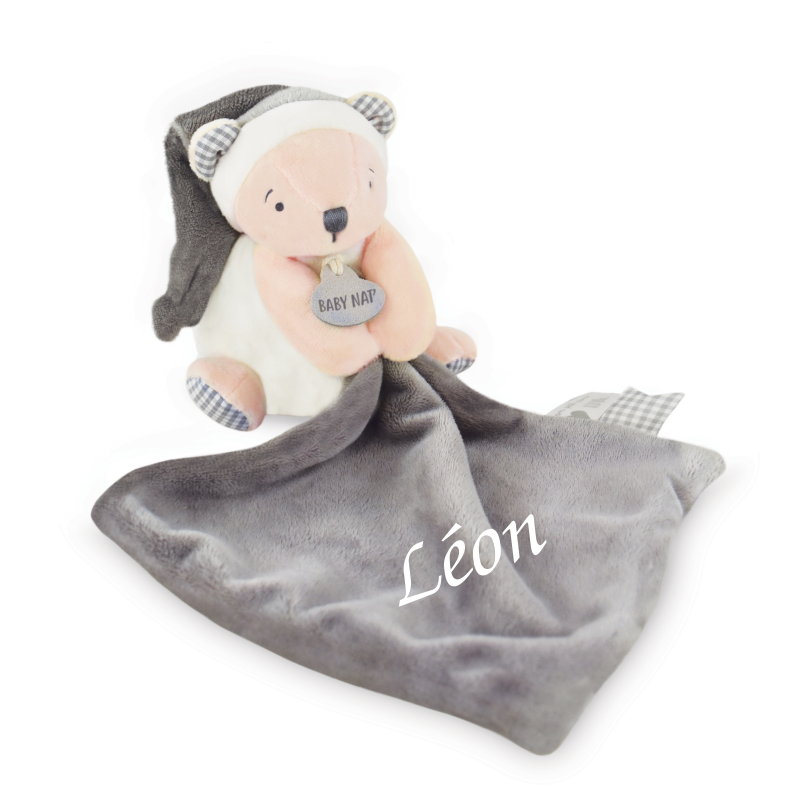  - layette - peluche avec ours blanc gris 30 cm 